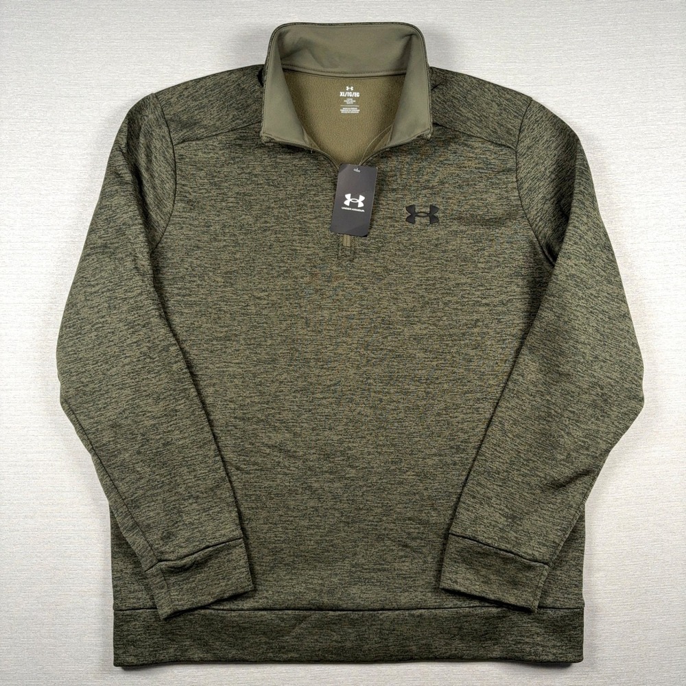 Under Armour Fleece Twist 1/4 Zip Pullover Mens XL Green Black Polyester NEW